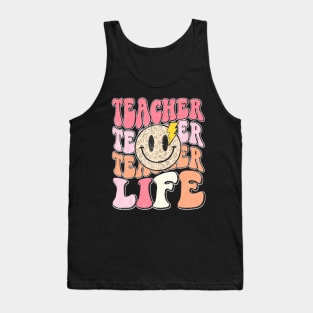 Teacher Life Back To School Groovy Happy First Tank Top